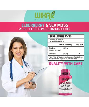 Wixar Naturals Elderberry and Sea Moss Supreme Capsules - 90 Capsules - Immune Support & Antioxidant Herbal Supplement - Buy Online on GoSupps.com