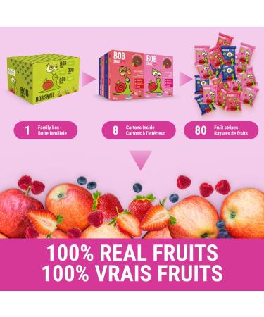 Bob Snail Healthy Snacks Berry Mix Family Pack - Nut free fruit Rolls with Blueberry Raspberry & Strawberry Candy box Fruit Snacks All Natural Healthy Snacks for kids No Added Sugar sour Candy 80 pcs Pack / 800 gram candy bulk (Blueberry Raspberry & Straw - Buy Online on GoSupps.com