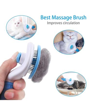 Self-Cleaning Cat Grooming Brush - Shedding & Mats Removal - Pet Slicker Brush for Dogs - Blue - Buy Online on GoSupps.com