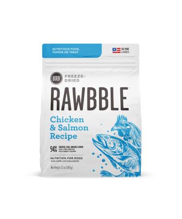 BIXBI Rawbble Freeze Dried Dog Food, Chicken & Salmon Recipe, 12 oz - 94% Meat and Organs, No Fillers - Pantry-Friendly Raw Dog Food for Meal, Treat or Food Topper - USA Made in Small Batches