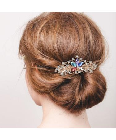 6 Pack Fancy Jeweled Rhinestone Flower French Barrette Hair Clips for Women and Girls - Buy Online on GoSupps.com