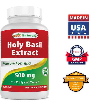 Best Naturals Holy Basil Extract 500mg - 120 Vegetarian Capsules - Buy Online on GoSupps.com