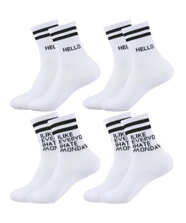 Utensilsto 4 pair of sports socks women running socks 35-42 white socks crew socks tennis socks for women retro tennis socks stripes socks cotton sports socks for women