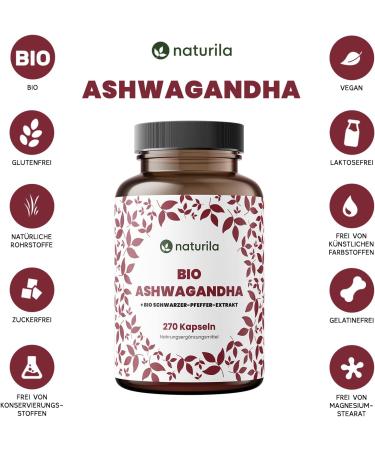 Naturila Bio Ashwagandha Capsules - High Dose 270 pcs (1980mg Daily) | Organic Black Pepper | Vegan & Lab-Tested - Sleep Berry - Buy Online on GoSupps.com