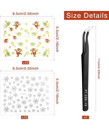 24 Sheets Christmas Nail Art Stickers - Self-Adhesive 3D Snowflake & Santa Gel Decals with Tweezers - Perfect for Christmas Parties - Gold - Buy Online on GoSupps.com