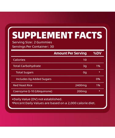 LUNESSA Red Yeast Rice and Coq10 Gummies Red Yeast Rice 2400mg & Coq10 200mg Support Healthy Cholesterol Levels & Restore Energy Improved Digestion Vegan Raspberry Flavor 60 Gummies (1) - Buy Online on GoSupps.com
