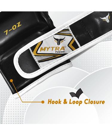 Mytra Fusion MMA Gloves | Open Palm Adjustable Wrist Support | Ideal for Grappling Cage Fighting & Combat Sports | S/M Black/Gold - Buy Online on GoSupps.com