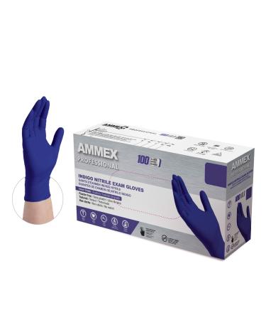 Ammex Indigo Nitrile Exam Gloves 3 Mil Latex Free Powder Free Textured Disposable Non-Sterile Food Safe Large (Pack of 100) Beaded Cuff