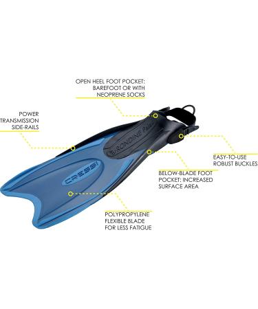 Cressi Palau Adjustable Snorkeling Fins - Long Blade Open Heel Flippers - Blue/Azure - L/XL (US Man 11/13, US Lady 12/14, EU 44/47) - Made in Italy - Buy Online on GoSupps.com