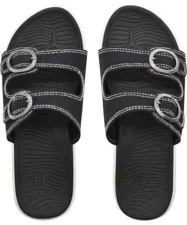 Coface Women's Arch Support Slide Sandals for Plantar Fasciitis Relief - Black, Size 10 - Buy Online on GoSupps.com