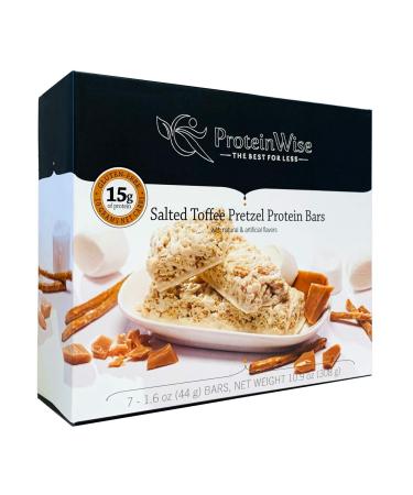 PROTEINWISE - Salted Toffee Pretzel Protein Bars High Fiber High Protein Low Carb Snacks for Weight Loss Healthy Snack Bars Low Calorie Diet-Friendly Trans Fat-Free 7 Servings/Box