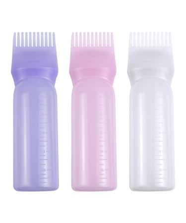 AUEAR, 3 Pack Root Comb Applicator Bottle 6 Ounce Hair Coloring Dye Salon Care Plastic Squeeze with Graduated Scale 3 Pack Style D