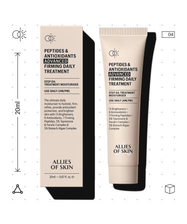 Allies of Skin Peptides & Antioxidants Advanced Firming Daily Treatment with 13 Brighteners 9 Antioxidants 7 Firming Peptides 5% Teprenone & Ferulic Complex and 3% Biotech Algae Complex 20ml/0.67oz