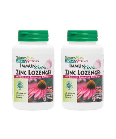 NaturesPlus Herbal Actives ImmunActin - 60 Zinc Lozenges Pack of 2 - Wild Cherry Flavor - Supports Immune Health - with Echinacea Elderberry & Olive Leaf - Gluten Free - 120 Total Servings
