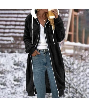 Shop Hanxiulin Women's Fleece Plush Jacket - Warm Hooded Wool Coat for Autumn & Winter | Fluffy Zippered XL Black Jacket - Buy Online on GoSupps.com
