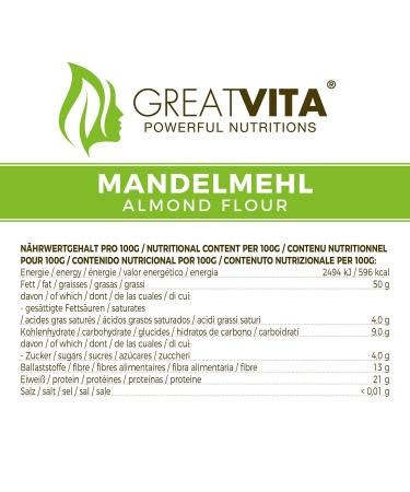 GreatVita Almond Flour Natural & Blanched Fine Flour Made from Ground Almonds Baking & Breading Rich in Protein & Fibre - 35.27 Oz - Pack Of 2 - Buy Online on GoSupps.com