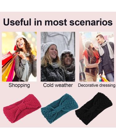 Winter Knitted Headband Women Knit Headbands Crochet Braided Headband Elastic Head Wraps Cable Thick Headband Ear Warmer Hair Accessories for Women Girls(Black) - Buy Online on GoSupps.com