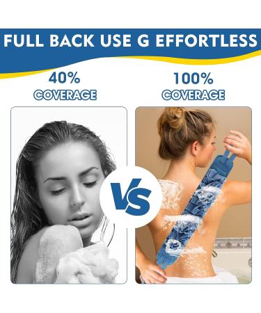 WLLHYF Exfoliating Back Scrubber for Shower - 2 in 1 Natural Loofah Body Scrub | Deep Clean Skin Bath Towel | Shower Back Washer for Men Women | Navy Blue - Buy Online on GoSupps.com