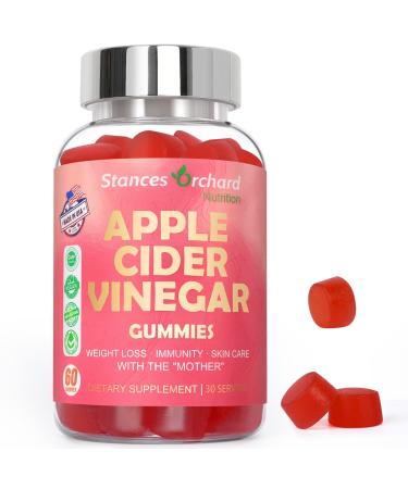 STANCES ORCHARD Apple Cider Vinegar Gummies - Vegan Keto ACV Gummies Formulated to Gut Health & Digestion Support Weight Loss Detox & Cleanse - Tasty 60 Counts - Made in USA Acv Gummies - 1