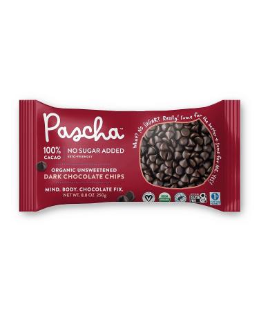 Pascha Organic Unsweetened Dark Chocolate Baking Chips 100% Cacao, UTZ, Gluten Free, Non GMO, No Added Sugar, 8.8 Ounce (Pack of 6)