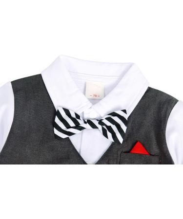 AmzBarley Baby Boys Gentlemans Tuxedo Romper Suit | Long/Short Sleeve Shirt, Pants, Vest, Bowtie | Black | 6-12 Months - Buy Online on GoSupps.com