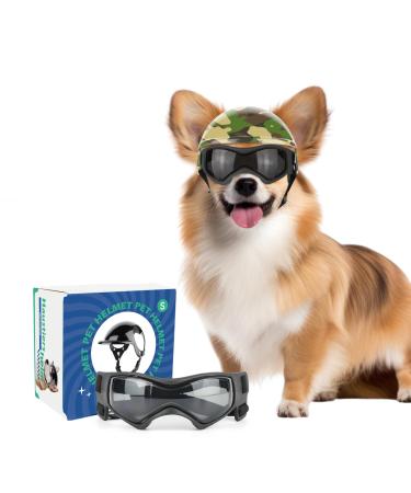 PETLESO dog goggles with helmet dog helmet and goggles 2 piece set for small and medium dogs - camouflage