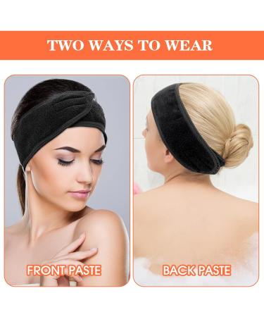 Sibba 3 Pack Spa Headband Adjustable Headband for Face Wash Makeup Beauty Facial Loop Yoga Headband Self-Adhesive Towel (Black) - Buy Online on GoSupps.com
