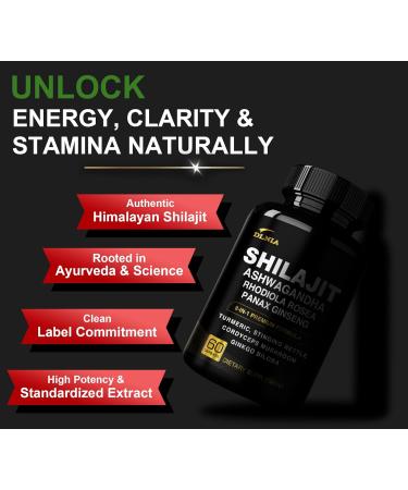 DLNIA 8-in-1 Shilajit for Men & Women with Ashwaganda Himalayan Organic Supplement with Rhodiola Rosea, Ginseng, Turmeric, Mushroom, for Immune Support, Energy, Calm, Focus, Clarity, Sleep, Cortisol - Buy Online on GoSupps.com