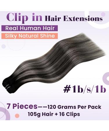 Buy Laavoo Ombre Clip-In Extensions | Remy Real Hair Balayage Black to Silver | 7 Pieces 105g | 40cm Double Tresse - Buy Online on GoSupps.com
