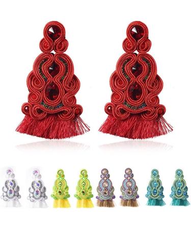 Rhaiyan Handmade Leather Earrings - Ethnic Soutaache Style Pink Drop Jewelry for Women | Unique Party Gifts - Buy Online on GoSupps.com