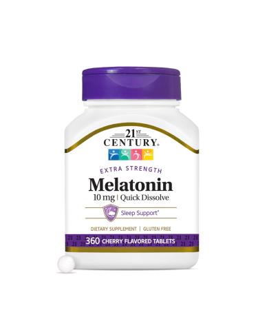 21st Century Melatonin 10mg Extra Strength (360 Count) Quick Dissolving Sleep Aid for Adults Promotes Relaxation and Restful Sleep Non-Habit Forming Gluten-Free Cherry Flavor