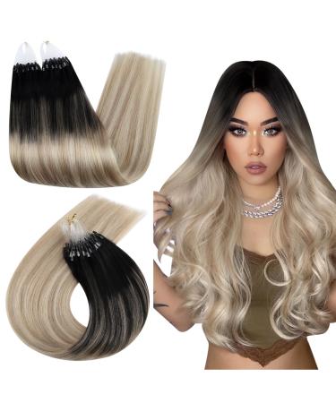 UGEAT Microring Extensions Real Hair Balayage Black Hair Extension Real Hair Micro Loop Of course micro genuine hair extensions black ombre 50g 40cm 50 strands 40 cm 1.Microring #1b/18a/60