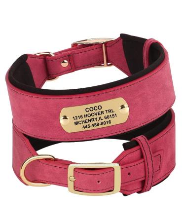 Pet artist padded leather dog collar with name tag for medium-sized dogs and red dog collar personalized with name telephone and address m: Neck 33-41cm width 3cm red engraved