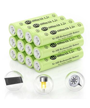 AAA 1.2v Ni-MH Rechargeable Batteries Triple A 600mAh 1.2V Low Self-Discharge Solar Battery for Outdoor Solar Lights Solar String Light (AAA 600mAh -12pack) AAA 600mAh 12Pack
