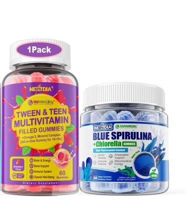 Nextdia Multivitamin Filled Gummies for Teen Boys Girls + Organic Blue Spirulina Gummies