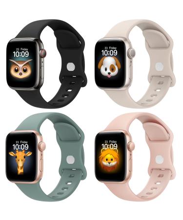 BRG 4 Pack Bands for Apple Watch Band Series Ultra SE 8 7 6 5 4 3 2 1 40mm 38mm 44mm 42mm 45mm 41mm 49mm Women and Men Sport Apple Watch Bands Soft Silicone Strap Replacement for iWatch Bands 41mm/40mm/38mm A--Black/Olive Green/Pink Sand/Starlight