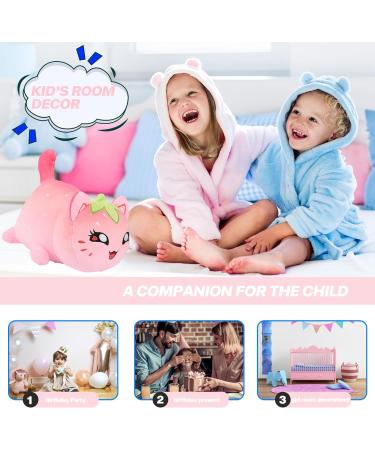 LAIBUY Cat Plush Pillow - Soft Kawaii Kitten Anime Hugging Toy, Cute Stuffed Animal for Kids - Birthday & Christmas Gift (Strawberries) - Buy Online on GoSupps.com