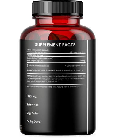 Kailash Herbals Bacopa, Organic Brain Booster, Nootropic Brain Supplement, Bacopa Monnieri/Brahmi, for Mental Sharpness, Focus, Memory, and Cognitive Wellness, 120 Capsules 500mg, 2 Month Supply - Buy Online on GoSupps.com