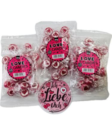 OYOY OYOY Set of 3 Handmade Heart-Shaped Candies - 80g - Individually Wrapped with "Ich liebe Dich" Stickers - Valentine's Day Sweets - Gifts for Women - Gifts for