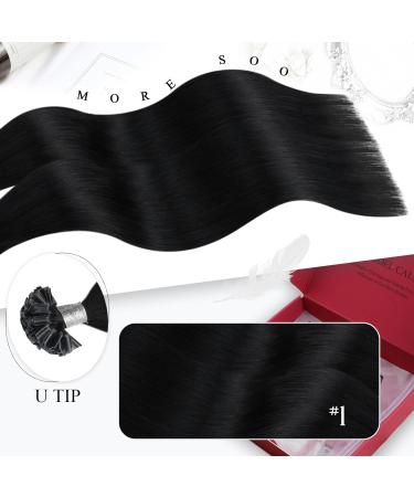 Moresoo Real Hair Keratin Bonded Black Extensions - 18 inch Pre-Bonded U-Tip #1 50g (50 Strands) - Remy Human Hair Extensions - Buy Online on GoSupps.com