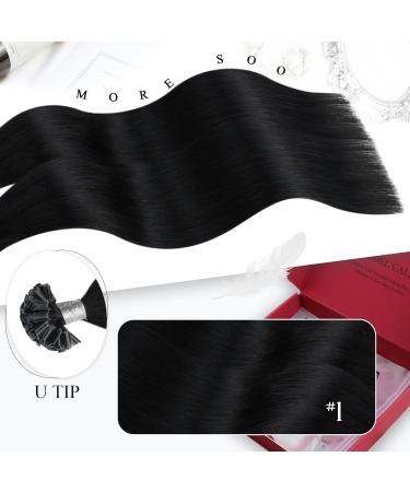 Moresoo Black Keratin Bonding Hair Extensions - 35cm Remi U-Tip Real Human Hair - #1 Pechschwarz - 40g/50 Strands - Buy Online on GoSupps.com
