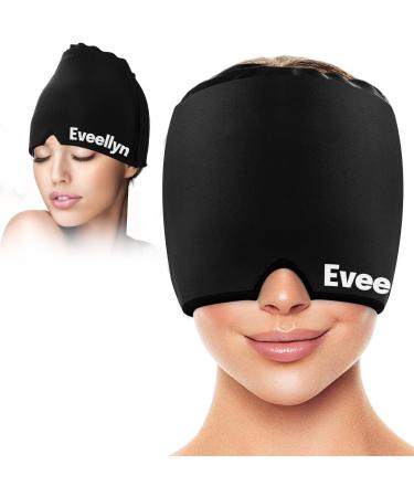 Migraine Relief Cap Reusable Hot or Cold Therapy Headache Cap Flexible Head Wrap Multifunctional Gel Headache Relief Cap for Tension Headache Relief Sinus tress Puffy Eyes Gifts (Black) 180 GEL COVERAGE