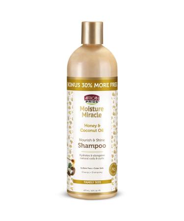 African Pride Moisture Miracle Honey & Coconut Oil Shampoo - For Natural Coils & Curls  Nourishes & Shines  Sulfate Free  Color Safe  Family size 16 oz.