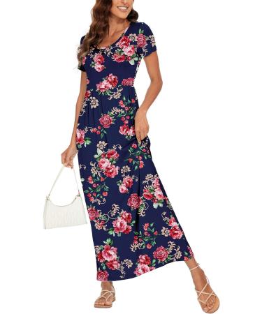 YUNDAI Womens Maternity Maxi Dress Short Sleeve Floral Loose Long Dress XXL B06 Rose Navy - Buy Online on GoSupps.com