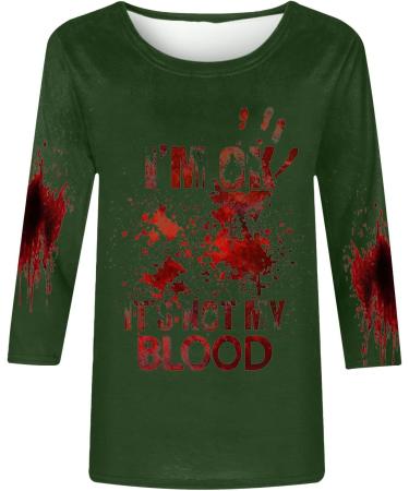 Yihaojia Womens Halloweeen 3/4 Sleeve Shirts Scary Blood 3D Splatter Print Crewneck Pullover Tee Shirt Green#198 XX-Large - Buy Online on GoSupps.com