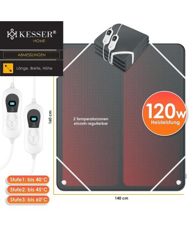 Kesser Double Heat Under Bed Blanket 160x140cm | Remote Control | 3 Temperature Levels | Soft Fleece Heated Bed Pad - Anthracite - Buy Online on GoSupps.com