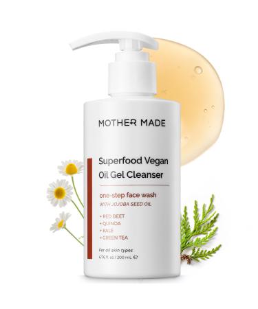 Superfood Hydrating Vegan Oil Gel Face Wash 6.76 fl.oz | Daily Gentle Cleanser for Sensitive Skin with Natural Oils and Lactic Acid pH Balancing Makeup Removing Korean Skin Care 6.76 Fl Oz (Pack of 1)