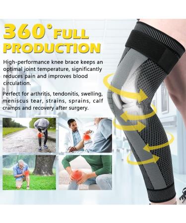 Beister Compression Leg Sleeves with Elastic Straps - Extra Long Knee Braces for Men & Women | Basketball, Football, Joint Pain Relief - Black XXL - Buy Online on GoSupps.com