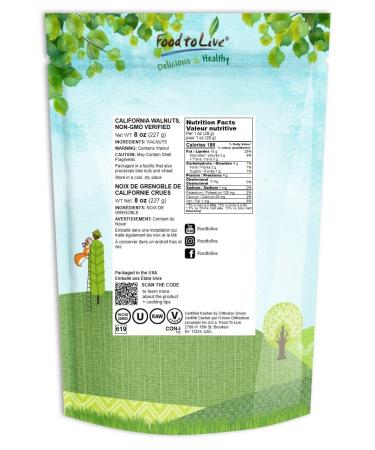 California Walnuts Halves & Pieces 8oz - Non-GMO Raw Unsalted Vegan Kosher Sirtfood Bulk - Omega-3 Protein Rich Snack & Baking Topping - Buy Online on GoSupps.com