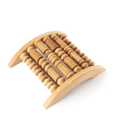 Tuuli Accessories - Wooden Foot Massager, Grooved Muscle Roller, Helps Ease Muscle Tension and Improve Blood Circulation, Natural Wood Therapy Massage Tools, 29 x 24.5 cm